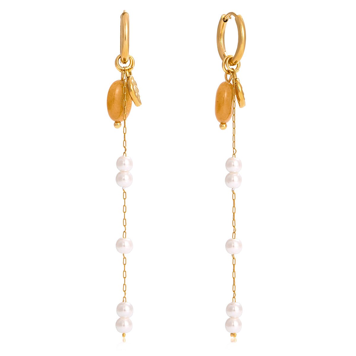 Pearl Charm Drops – Goldene Hängeohrringe mit Perlen & Anhängern - PULXERA