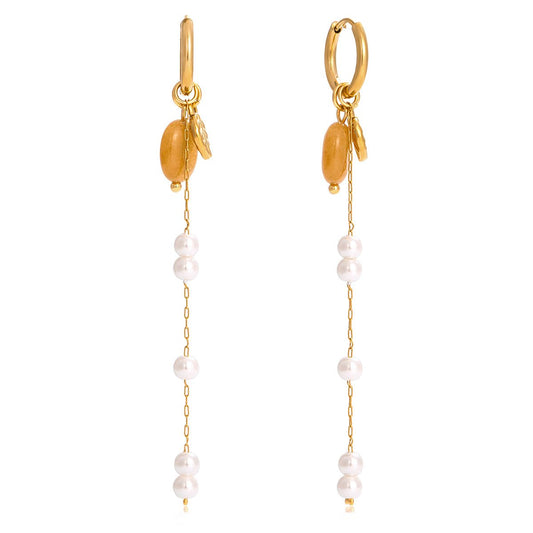 Pearl Charm Drops – Goldene Hängeohrringe mit Perlen & Anhängern - PULXERA