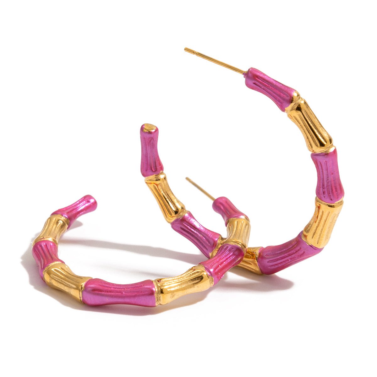 Pink Bamboo Hoops – Gold & Pink Design Creolen - PULXERA