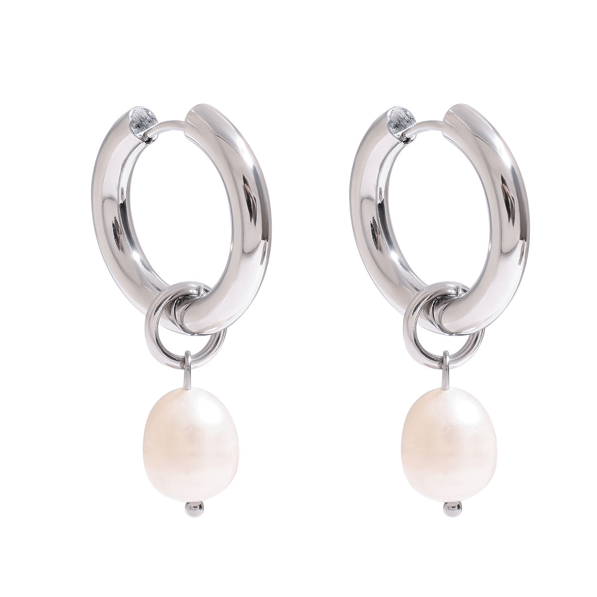Pure Pearl Hoops – Silber Creolen mit echter Perle - PULXERA