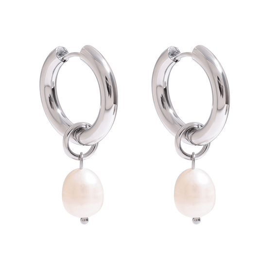 Pure Pearl Hoops – Silber Creolen mit echter Perle - PULXERA