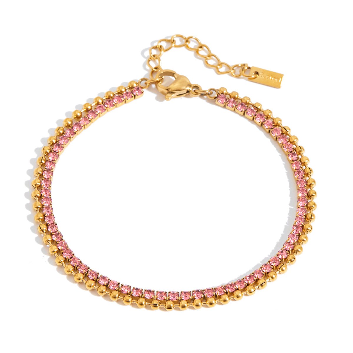 Rosa Elegance Armband – Gold Look mit funkelnden Rosa - Steinen - PULXERA