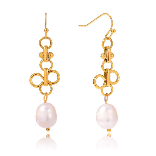 Royal Pearl Drop – Goldene Statement - Ohrringe mit echter Süßwasserperle - PULXERA
