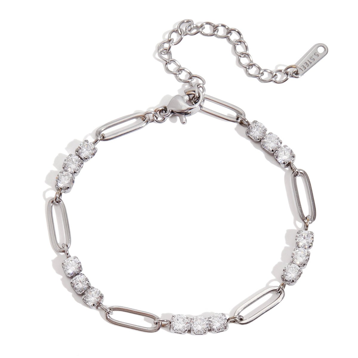 Silbernes Glieder - Armband mit funkelnden Steinen – Elegant & Modern - PULXERA