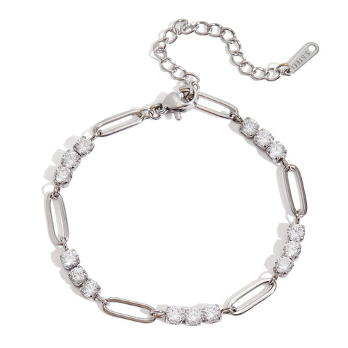 Silbernes Glieder - Armband mit funkelnden Steinen – Elegant & Modern - PULXERA
