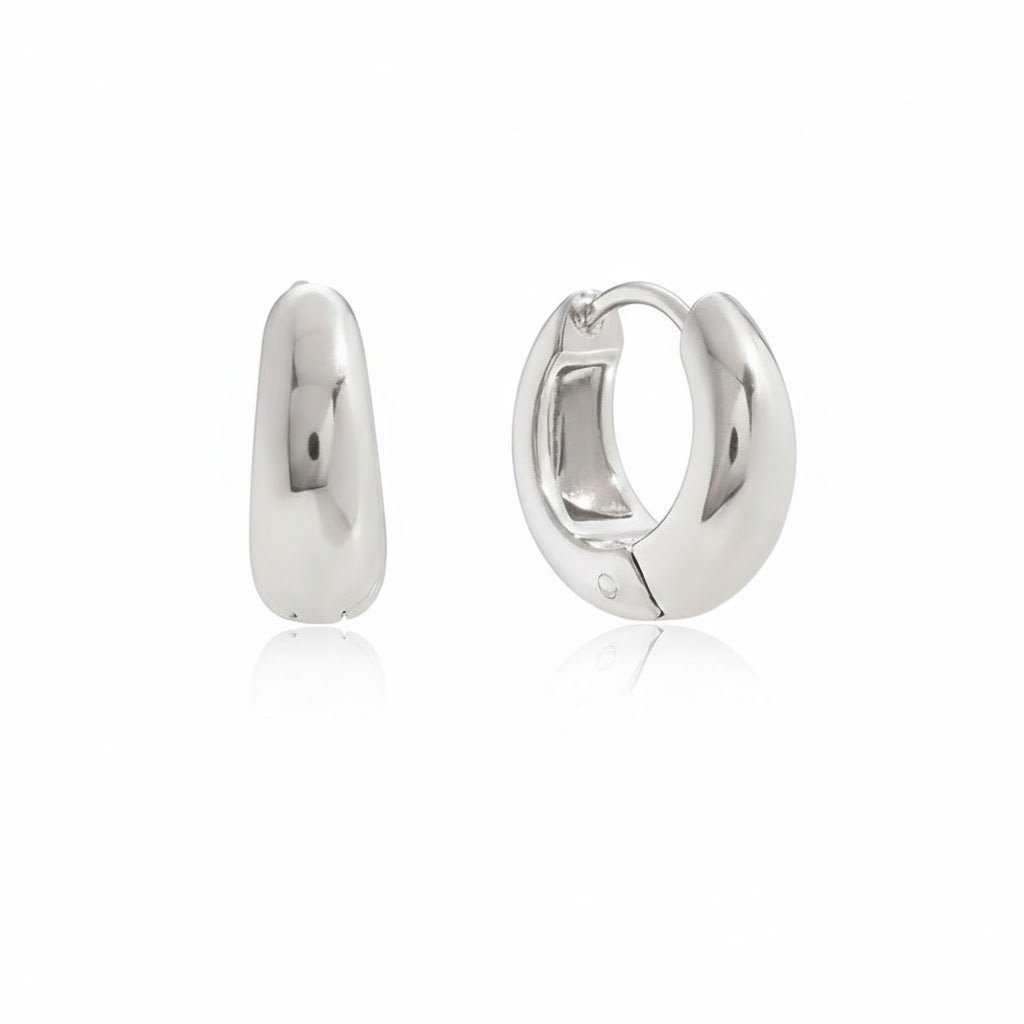 Silver Bubble Hoops – Minimalistische Chunky Creolen in Hochglanz - Silber - PULXERA