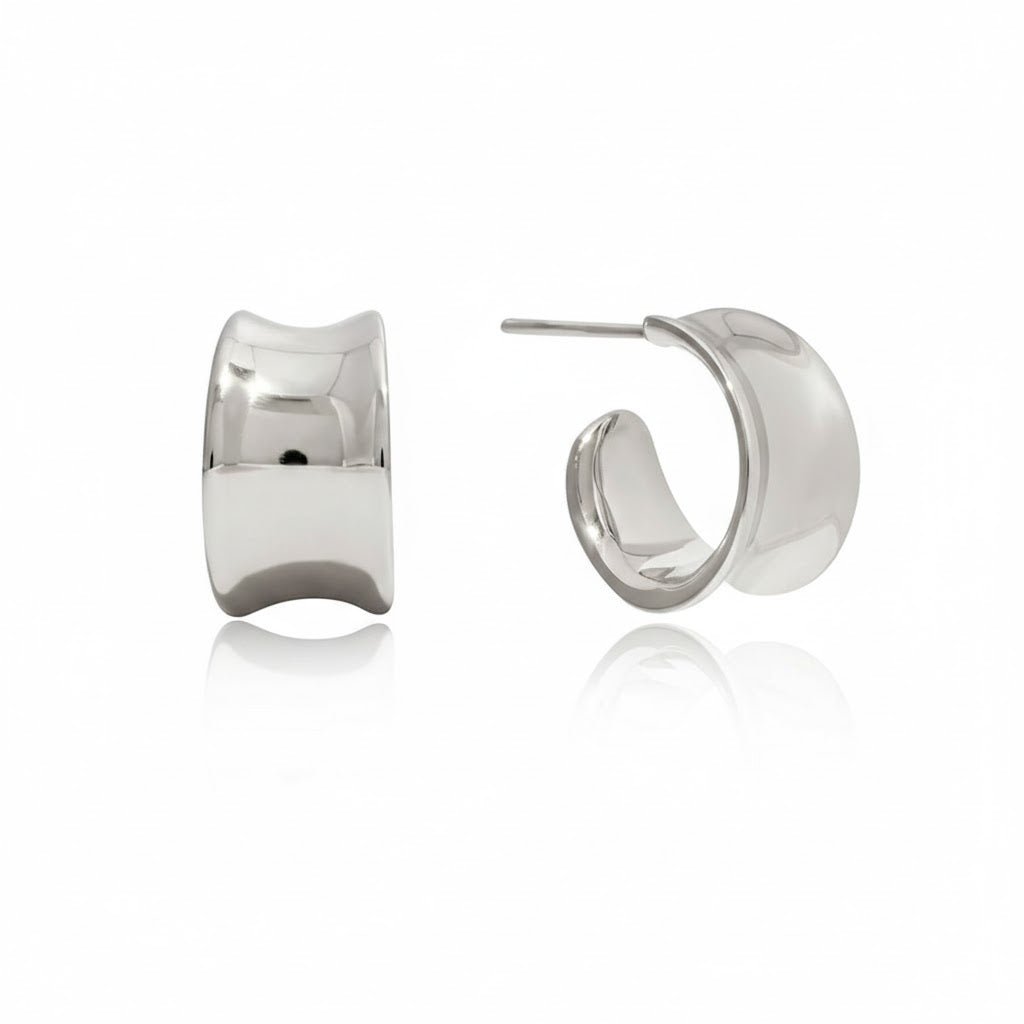 Silver Smooth Curve Hoops – Glänzende geschwungene Creolen - PULXERA
