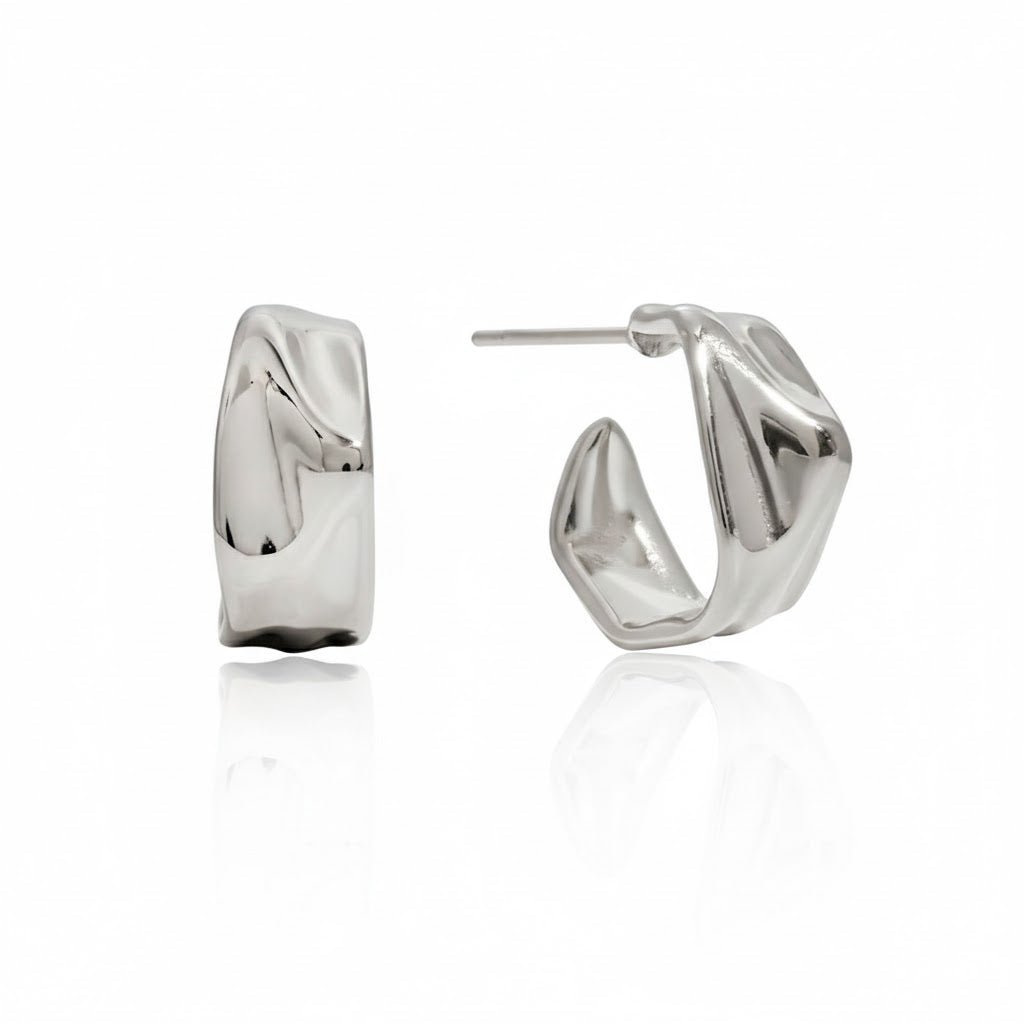 Silver Wave – Glänzende Falt - Design Creolen - PULXERA