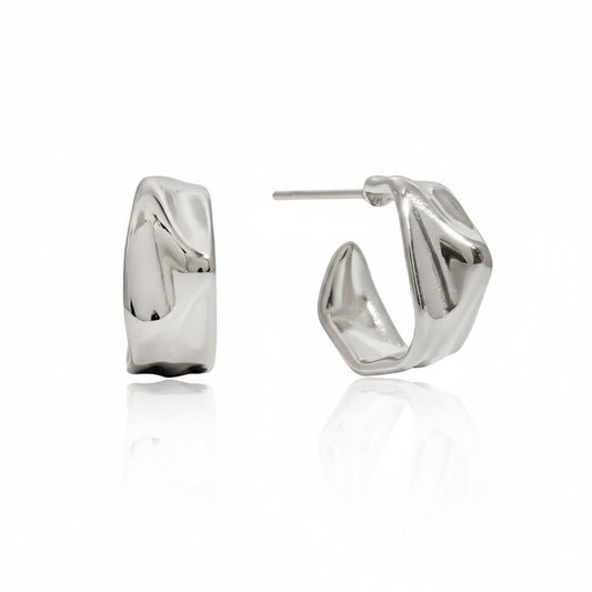 Silver Wave – Glänzende Falt - Design Creolen - PULXERA