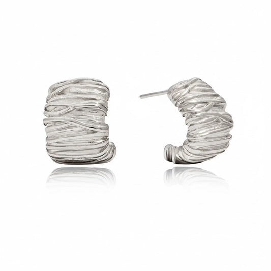 Silver Wrapped Hoops – Strukturierte silberne Creolen - PULXERA