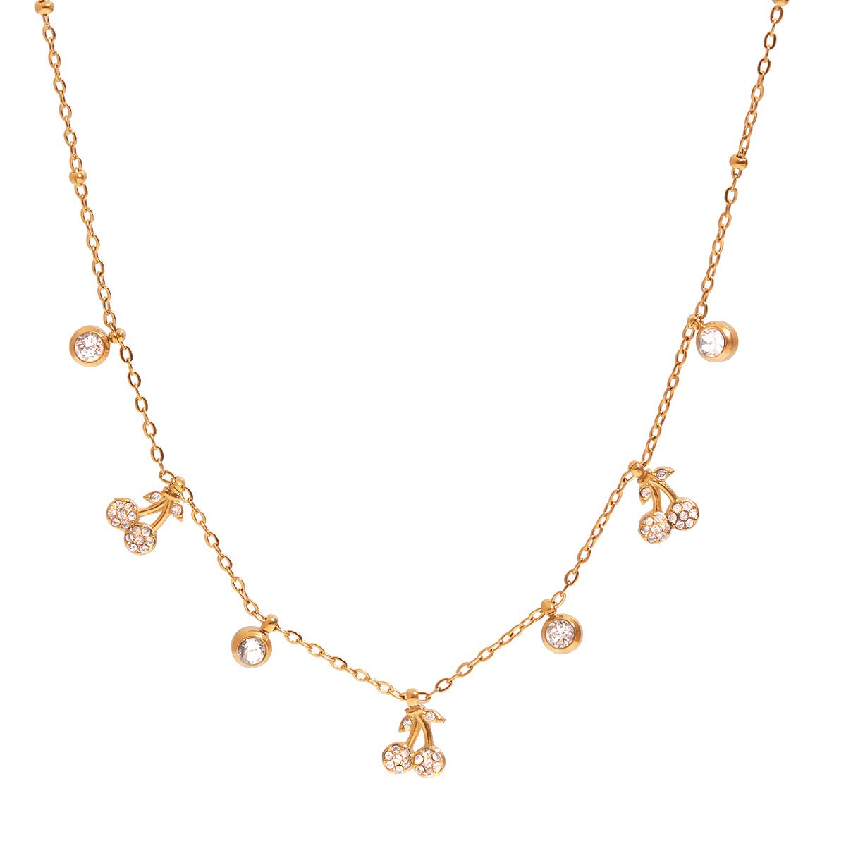 Sparkling Cherry Necklace – Goldene Kette mit funkelnden Kirsch - Charms - PULXERA