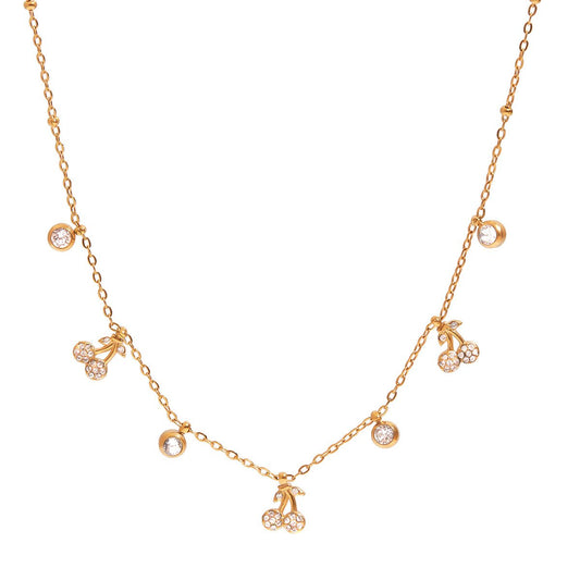 Sparkling Cherry Necklace – Goldene Kette mit funkelnden Kirsch - Charms - PULXERA