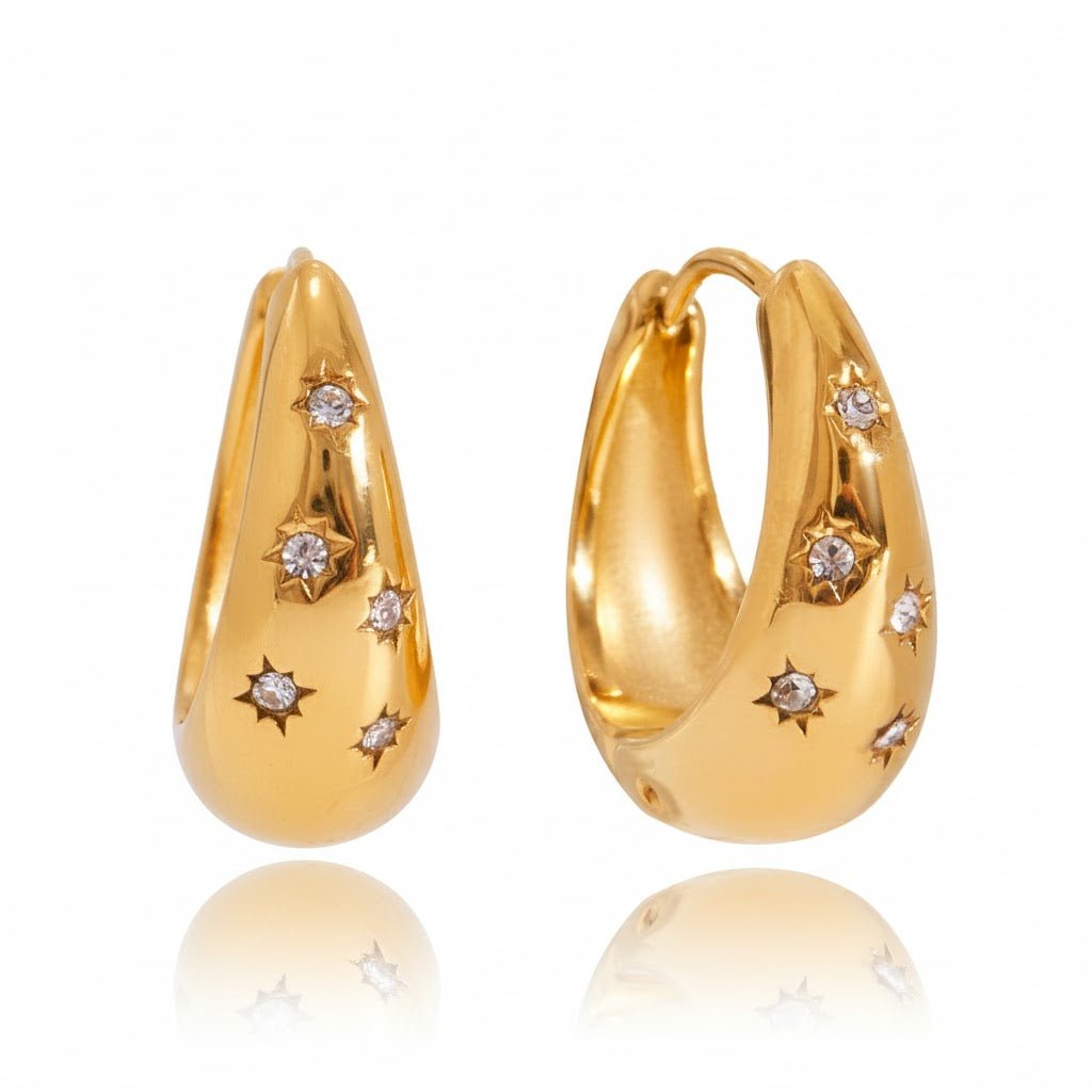 Stellar Gold Drops – Vergoldete Tropfen - Ohrringe mit funkelnden Sternkristallen - PULXERA