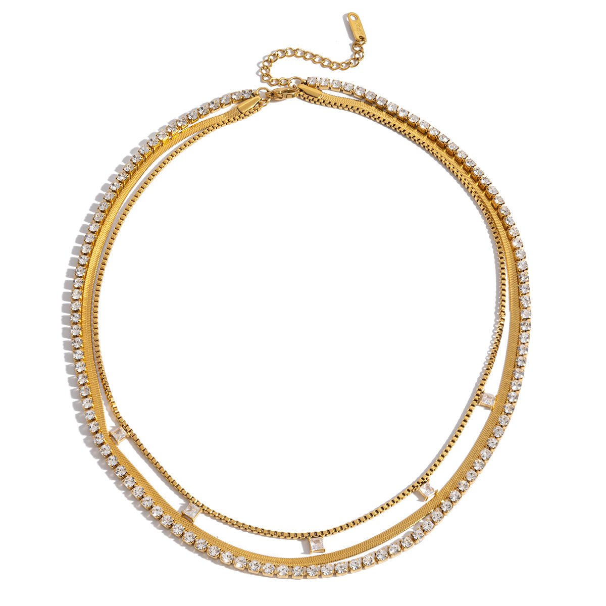 Triple Elegance Choker – Goldener 3 - Reihen - Choker mit Strass & Snake Chain - PULXERA