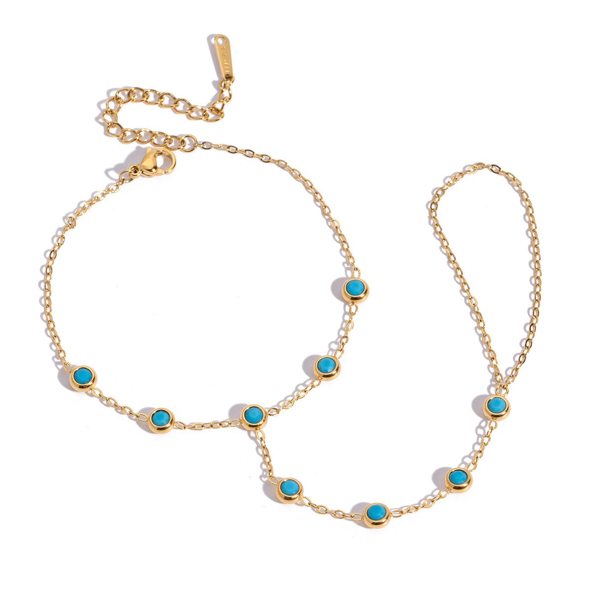 Turquoise Drops Handkette im 18K Gold look - PULXERA