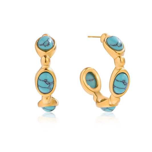 Turquoise Elegance Hoops – Goldene Creolen mit Türkissteinen - PULXERA