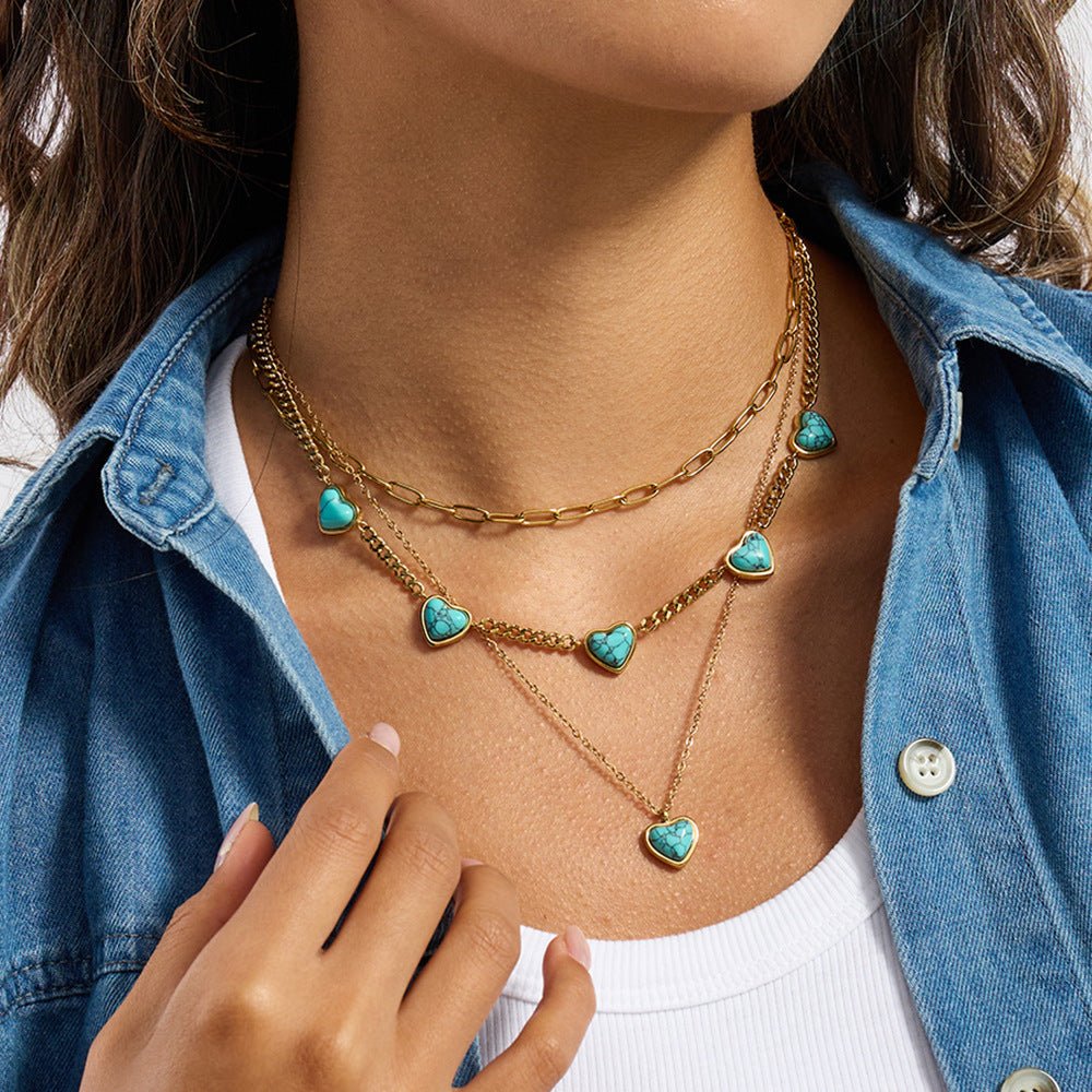 Turquoise Heartline Halskette im 18K Gold Look - PULXERA