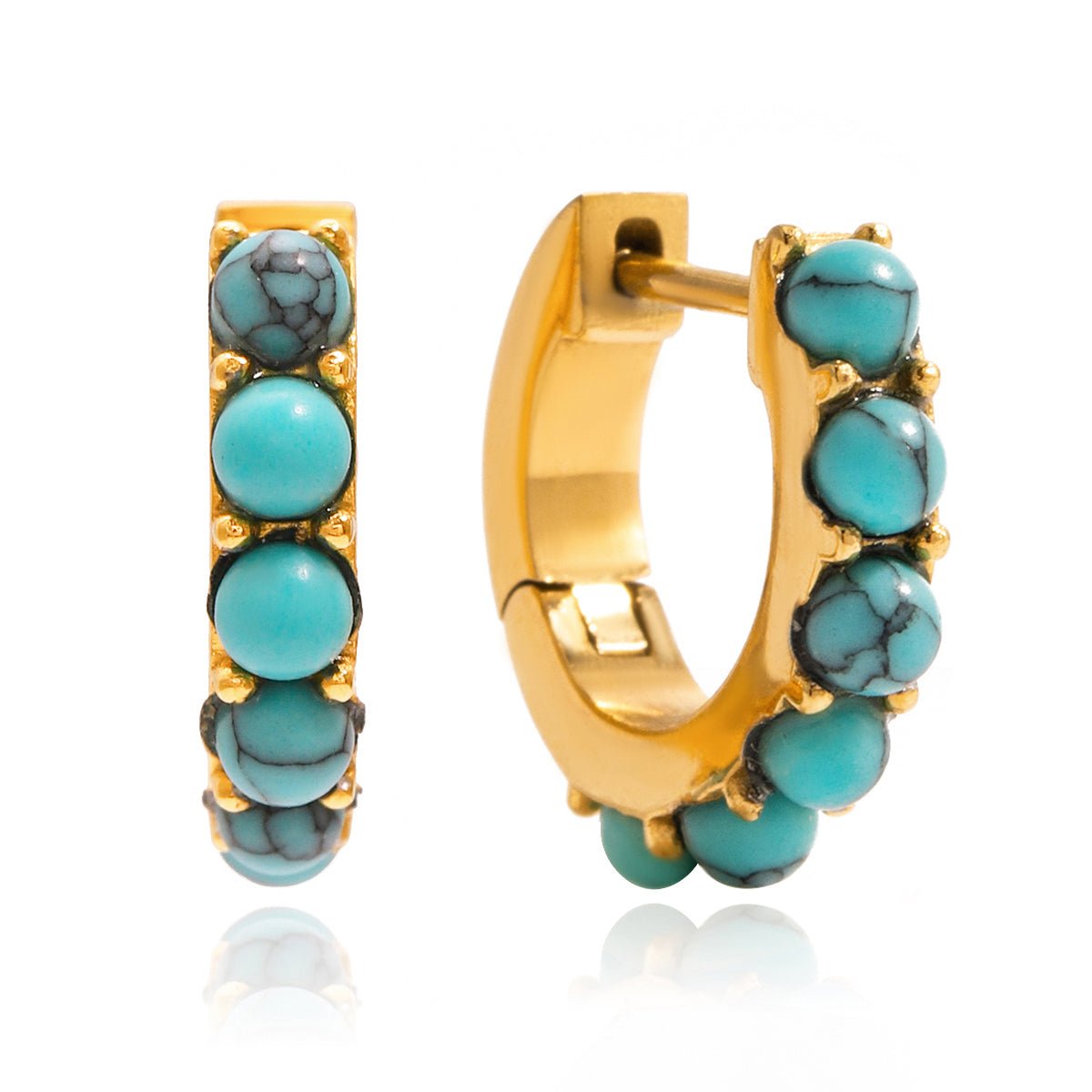 Turquoise Stone Hoops – Goldene Creolen mit echten Türkis - Akzenten - PULXERA