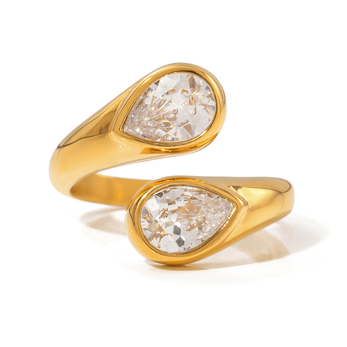 Twin Crystal Drop Ring im 18 K Gold look - PULXERA