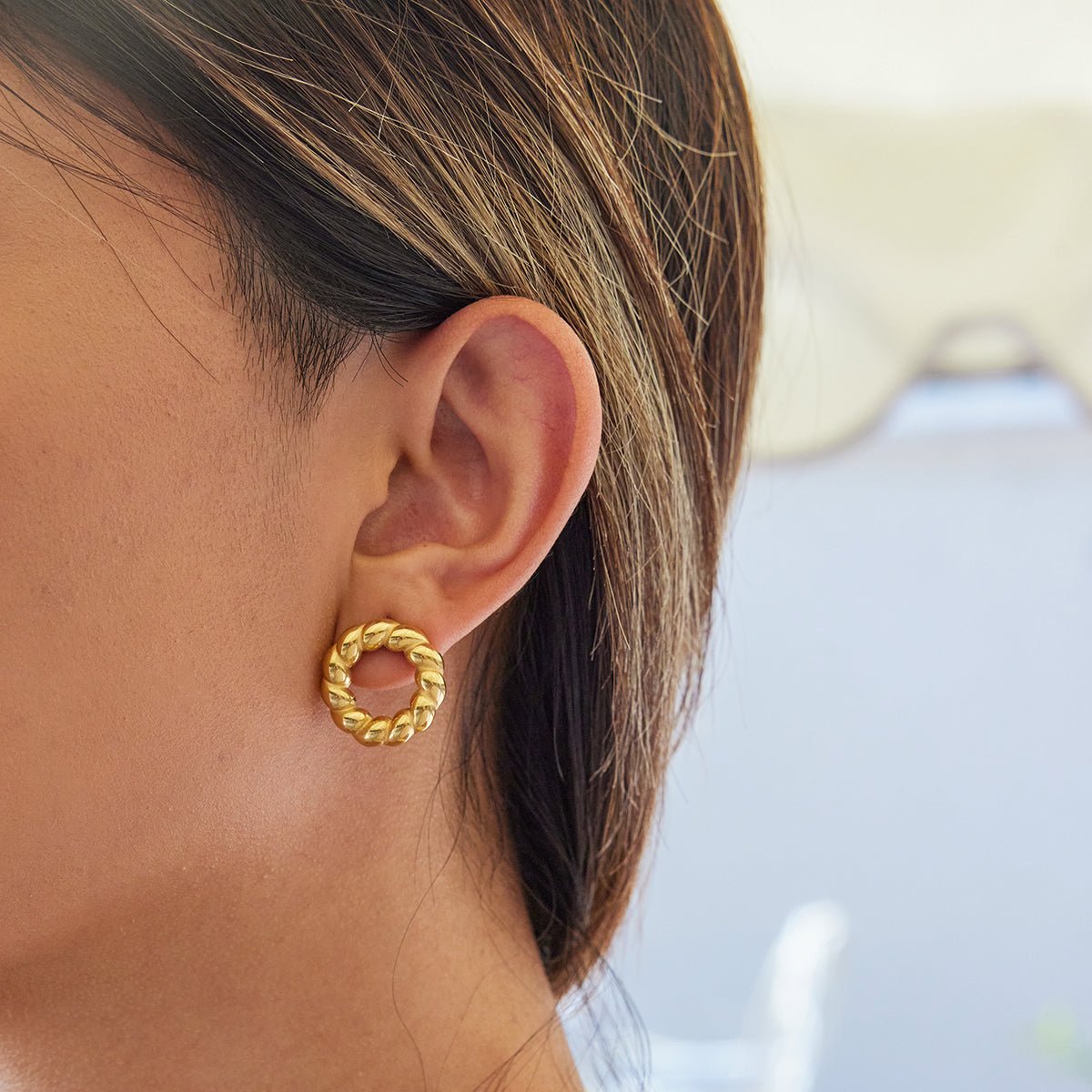 Twisted Circle Studs – Vergoldete Rund - Ohrringe im Rope - Design - PULXERA