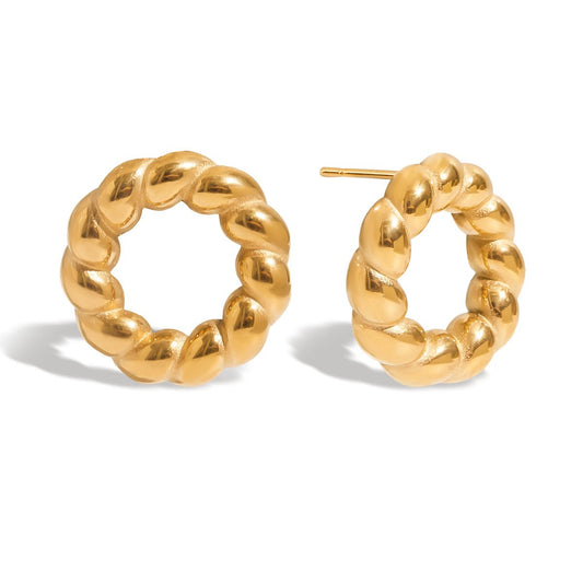 Twisted Circle Studs – Vergoldete Rund - Ohrringe im Rope - Design - PULXERA