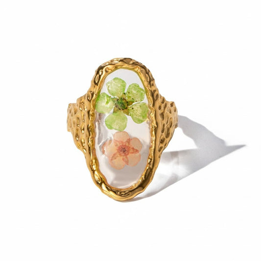 Vintage Floral Oval Ring – Vergoldeter Ring mit eingearbeiteten Blüten - PULXERA