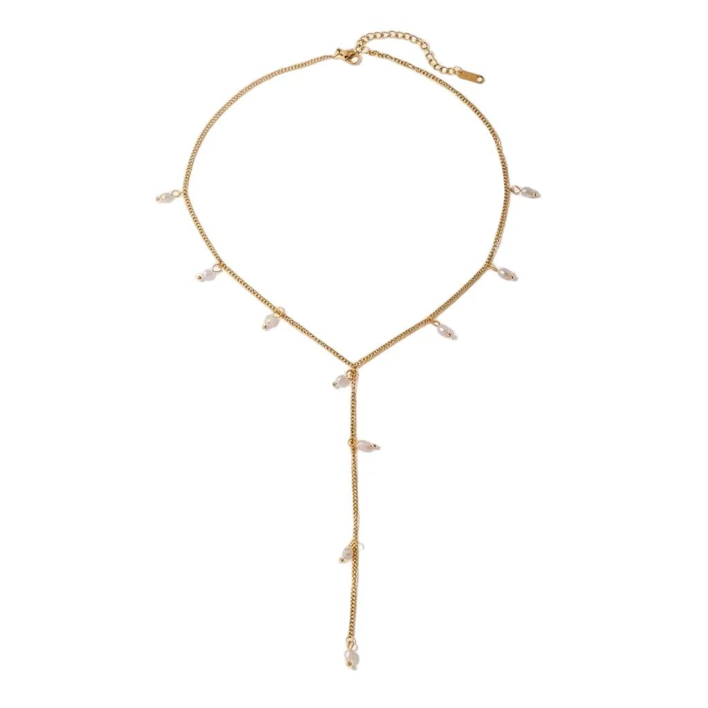 Y - Kette „Pearl Drop“ – Vergoldete Eleganz mit feinen Perlen - PULXERA